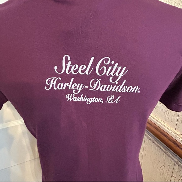Harley-Davidson Women's Plum V‑Neck Tee with Pink Logo - Picture 6 of 10